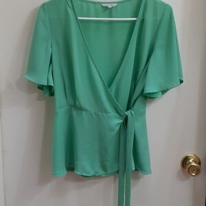 Naked Zebra Vintage Y2K Pastel Spring Mint Green Coquette Girl  Wrap Blouse